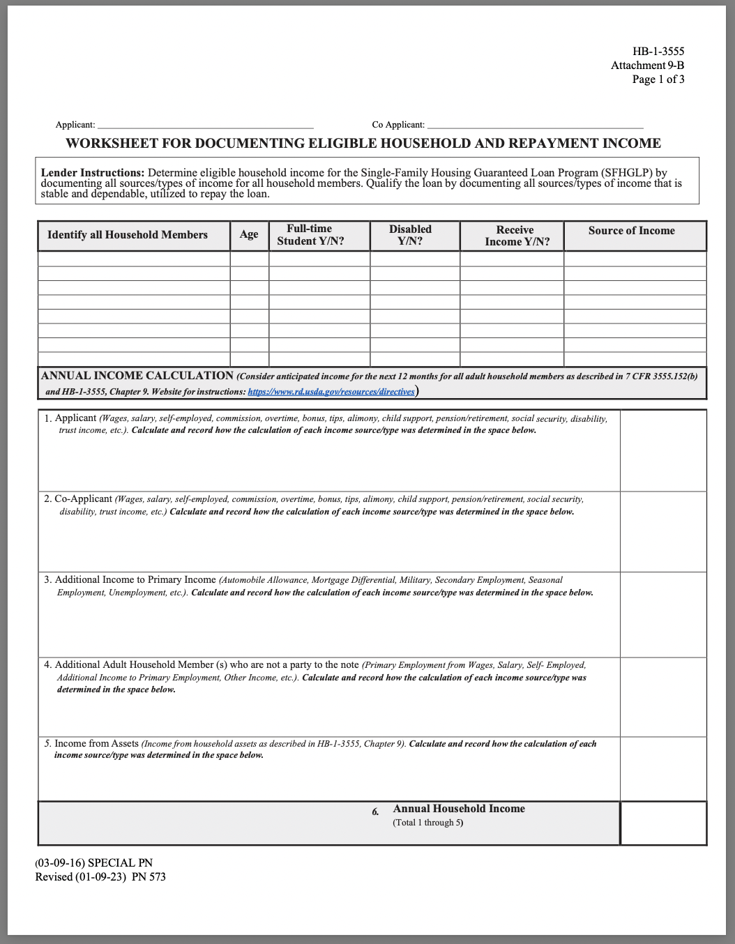 Sheet on how to calculate repayment income.